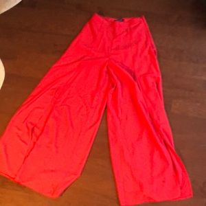 Red high rise flowy wide leg pants